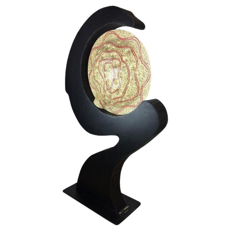 Wooden Sculptural Floor Lamp Ebonized Bamboo and Resin Shade