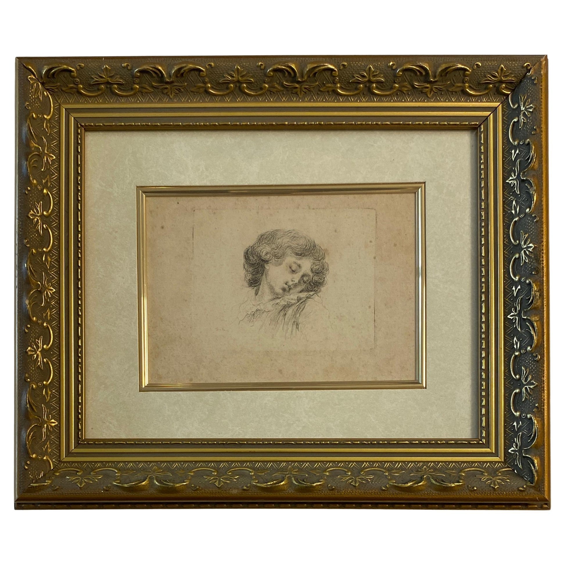 Original Etching Head of a Sleeping Child by Baron Dominique Vivant Denon