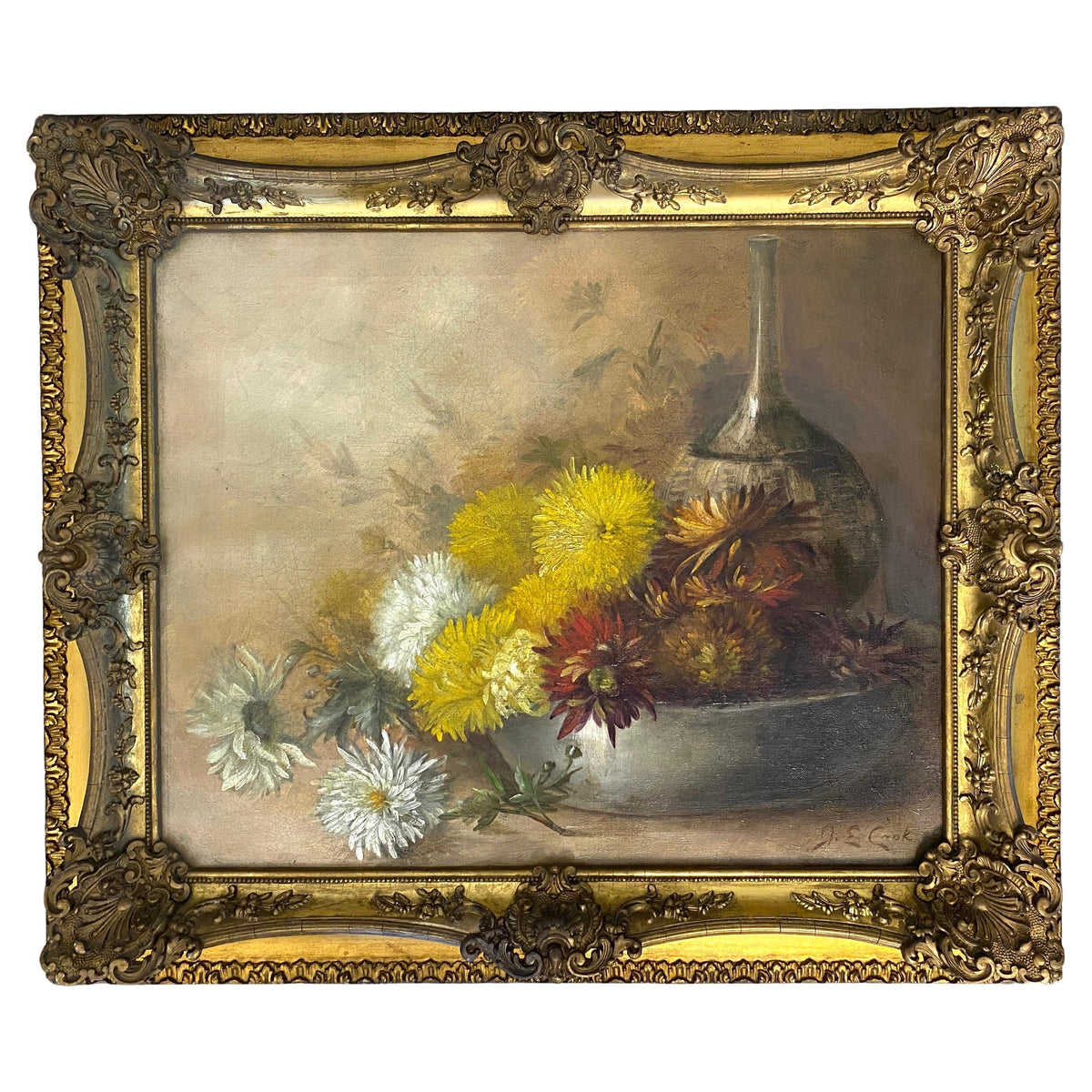 Still Life Oil Painting of Flowers 20th Century, Signed J.E. Cook