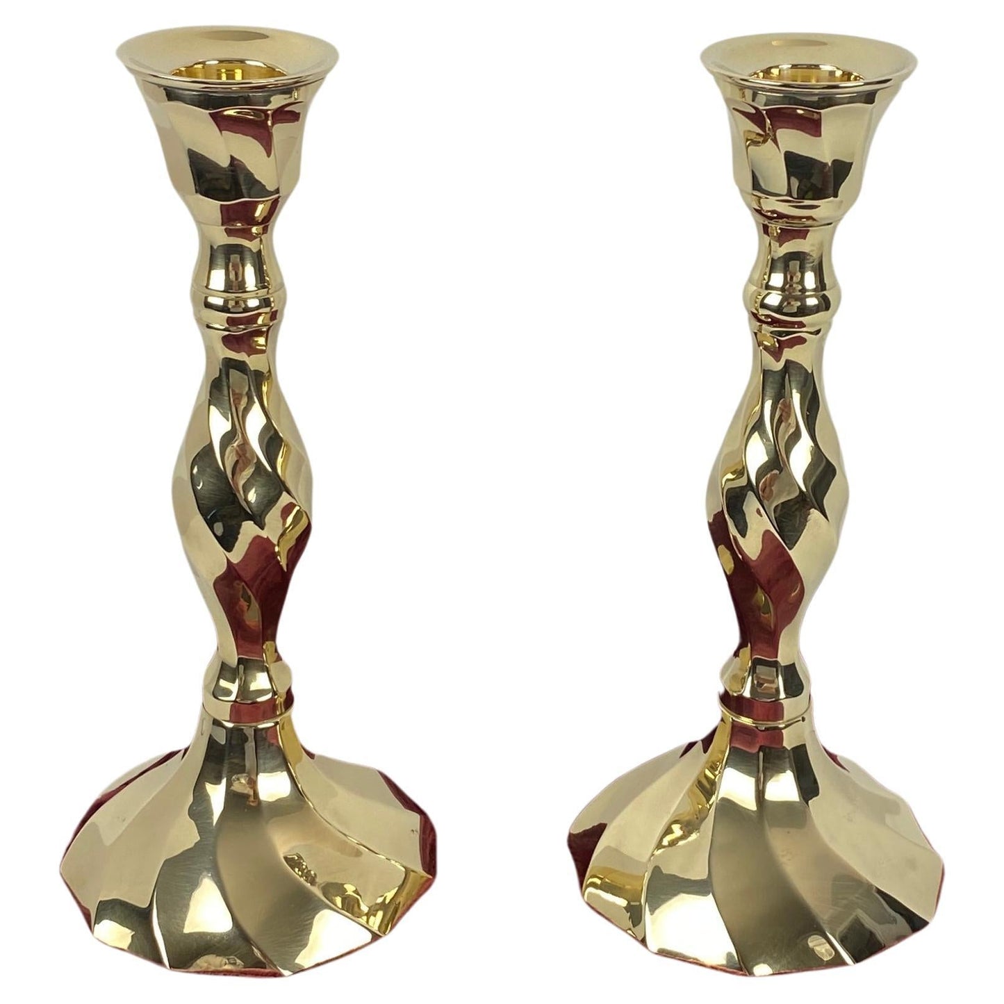 Modern Brass Candlesticks in Original Velvet Covered Box