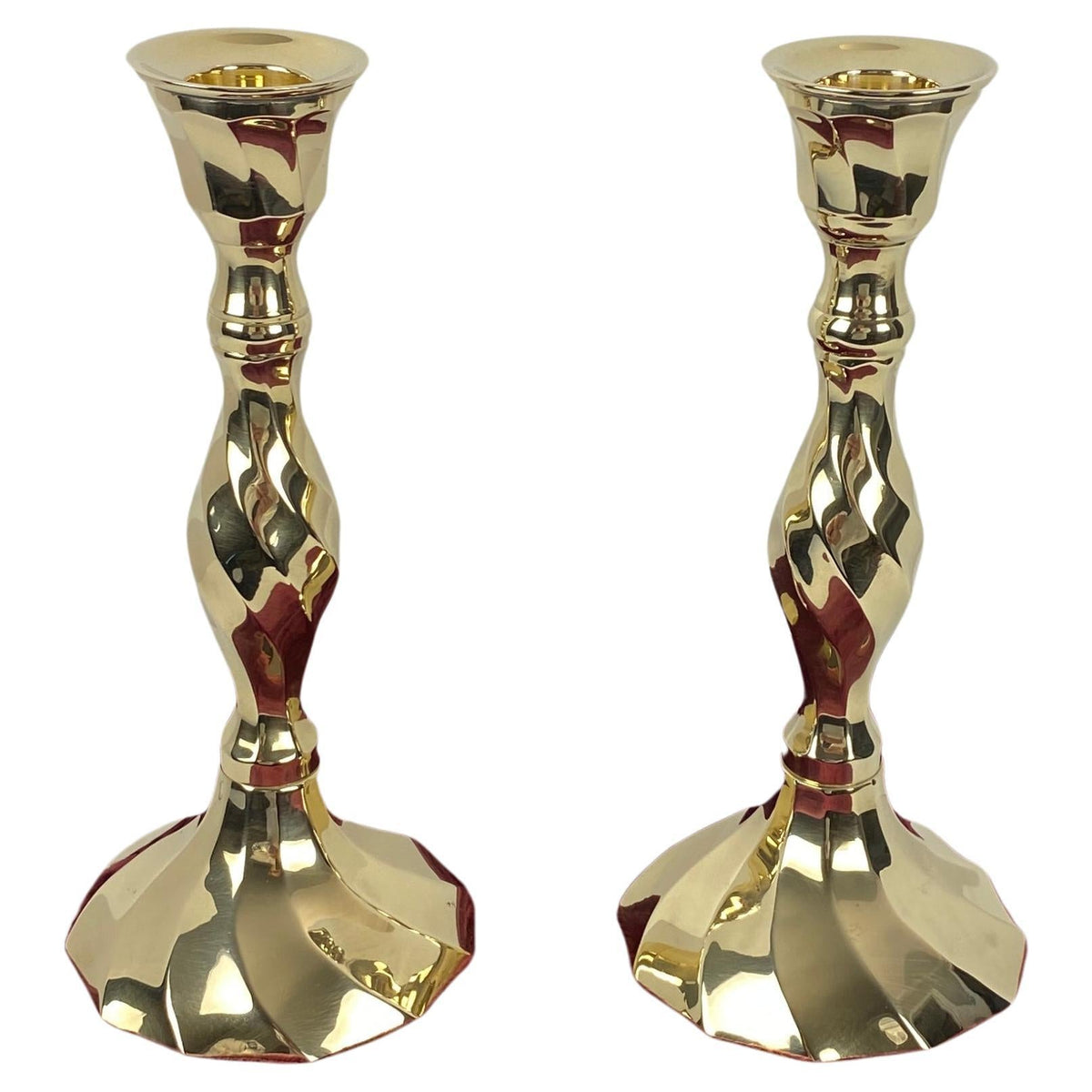 Modern Brass Candlesticks in Original Velvet Covered Box