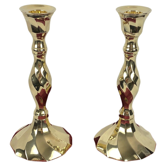 Modern Brass Candlesticks in Original Velvet Covered Box