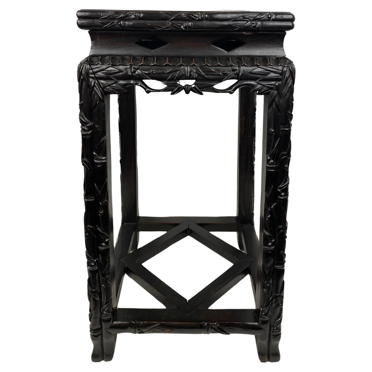 19th Century Hand Carved Chinese Side Table with Marble Top — detail 2