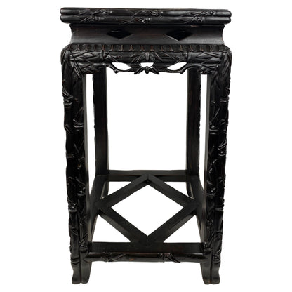 19th Century Hand Carved Chinese Side Table with Marble Top — detail 2