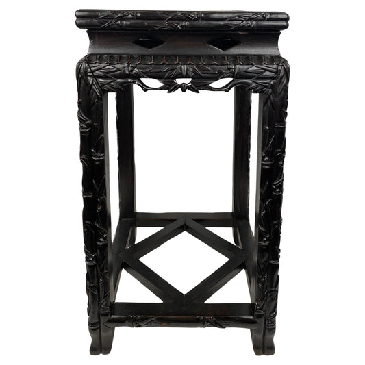 19th Century Hand Carved Chinese Side Table with Marble Top — detail 2