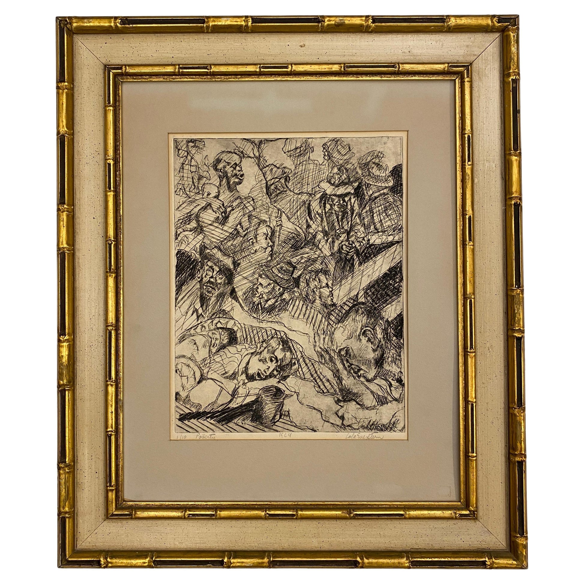 Lola Eve Stern Contemporary Black and White Lithograph Titled "Poverty"