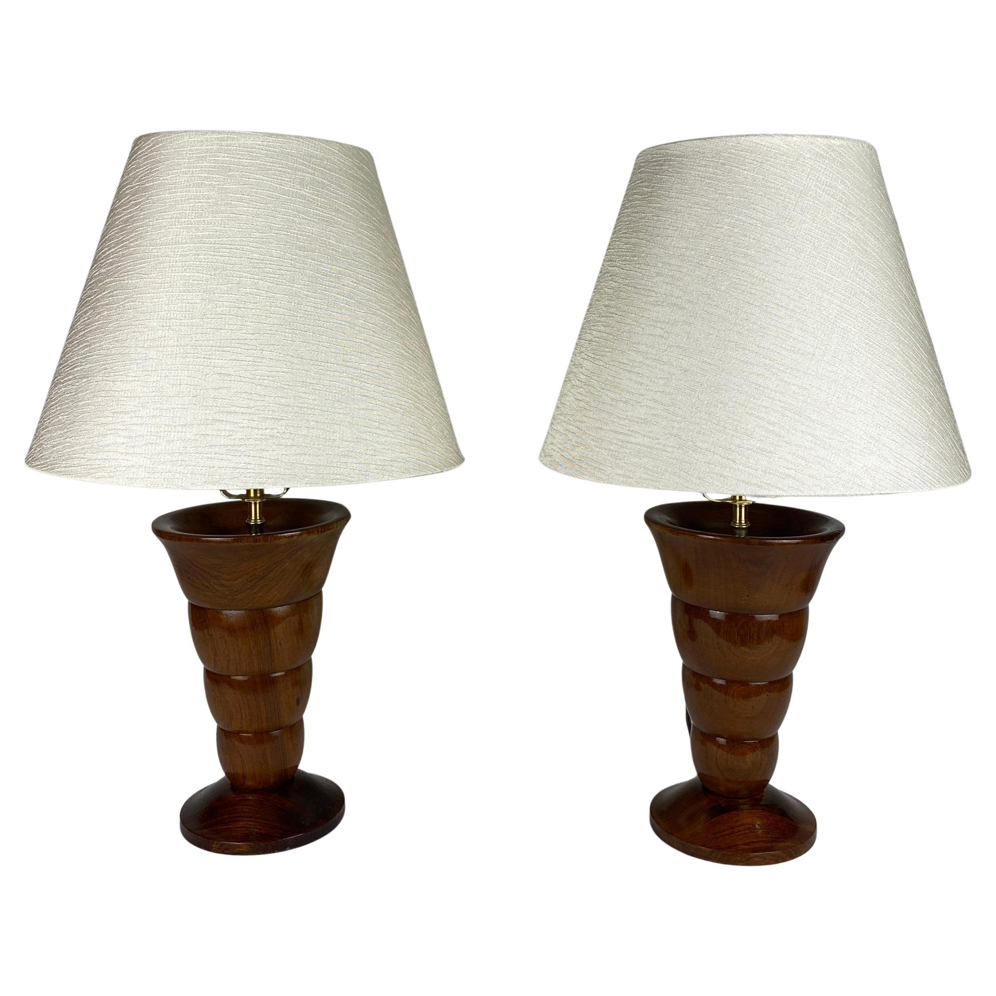 Pair of French Art Deco Table Lamps Solid Rosewood
