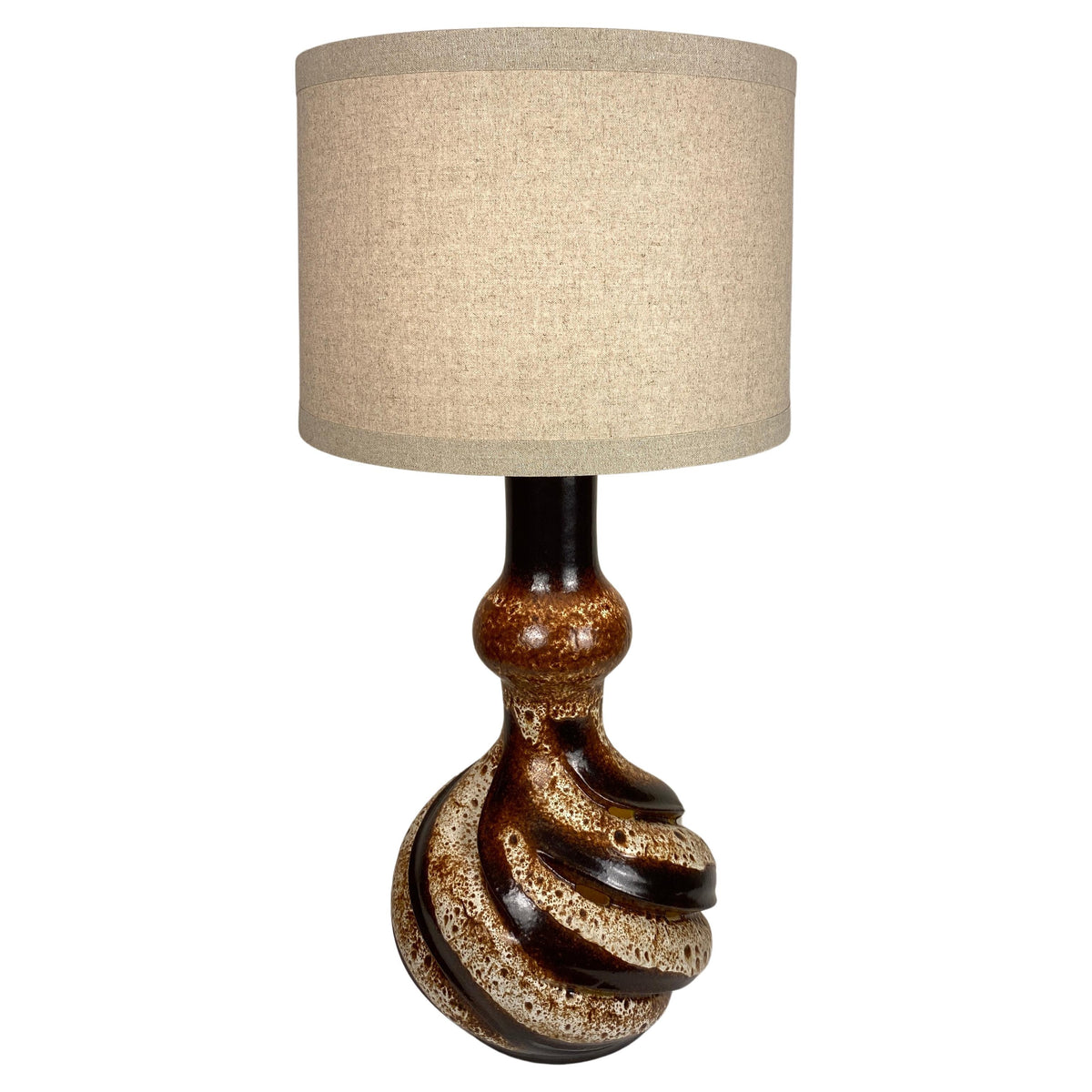 Large Mid-Century Sculptural Ceramic Table Lamp Beige & Brown