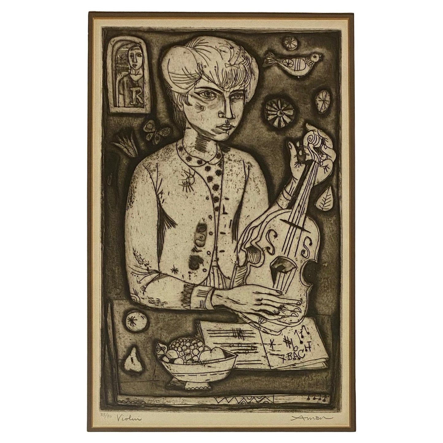 Color Lithograph by Irving Amen, Titled "Violin"