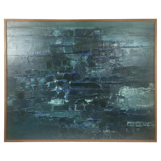 Modern Blue Abstract Painting by Mark Janson, circa 1958