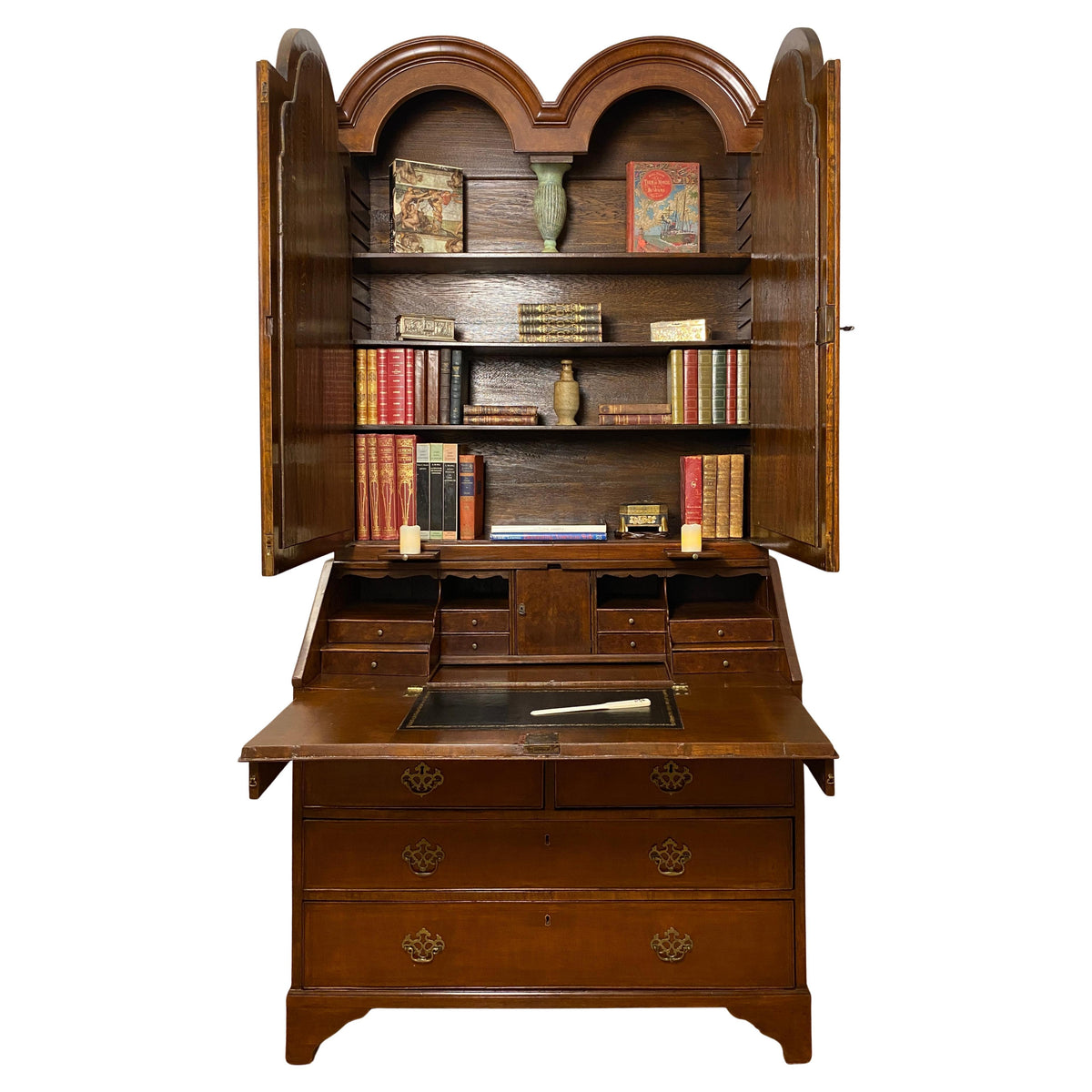 18th Century William and Mary Walnut Double Dome Bureau Bookcase or Cabinet