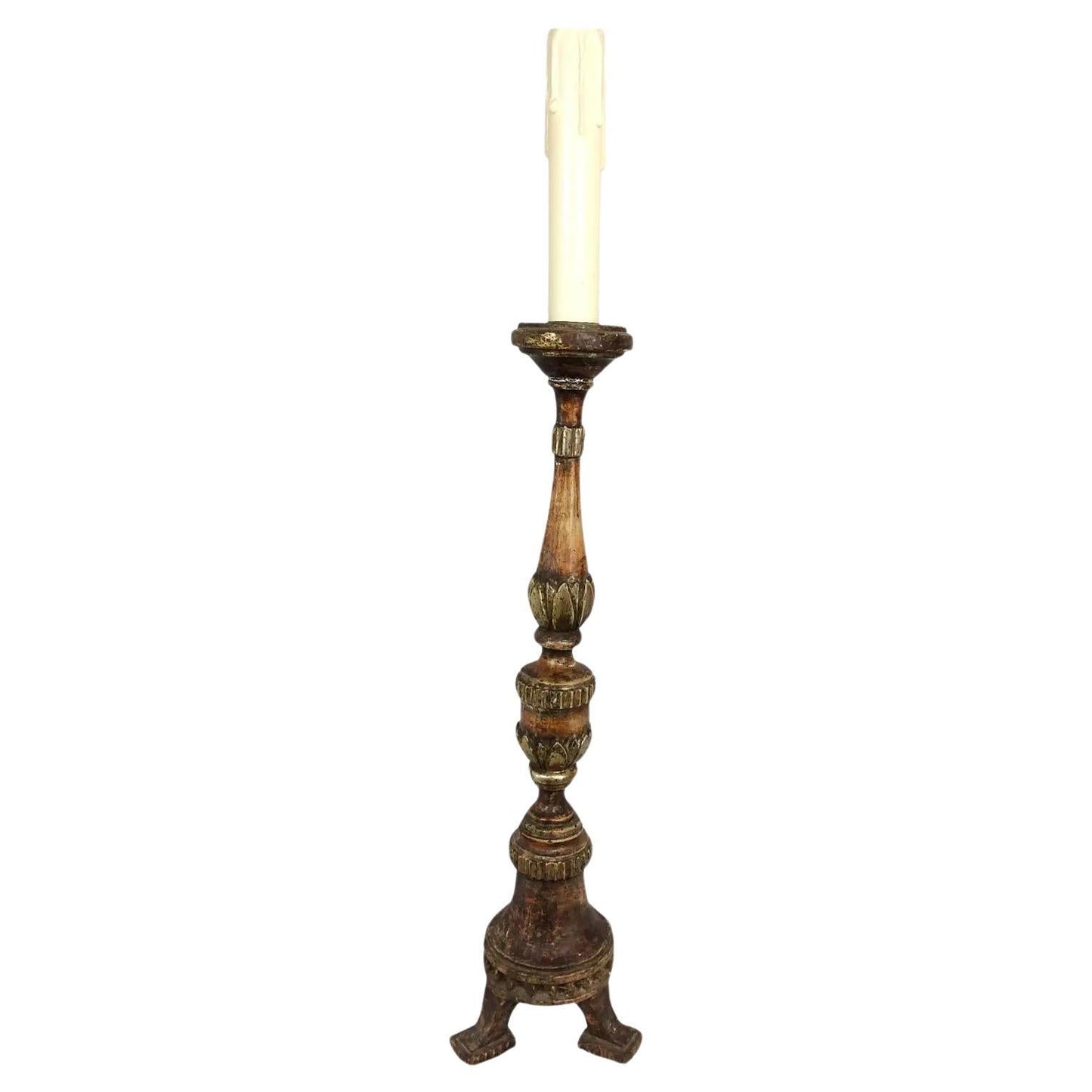 Hand Carved 18th Century Venetian Gilded Wood Candle Stand or Spike