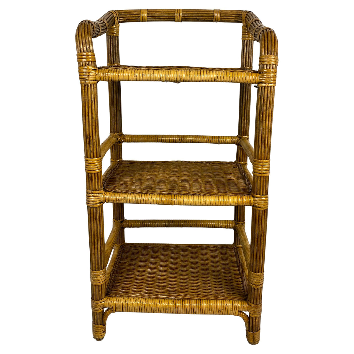 Vintage Rattan Side Table with 3 Shelves