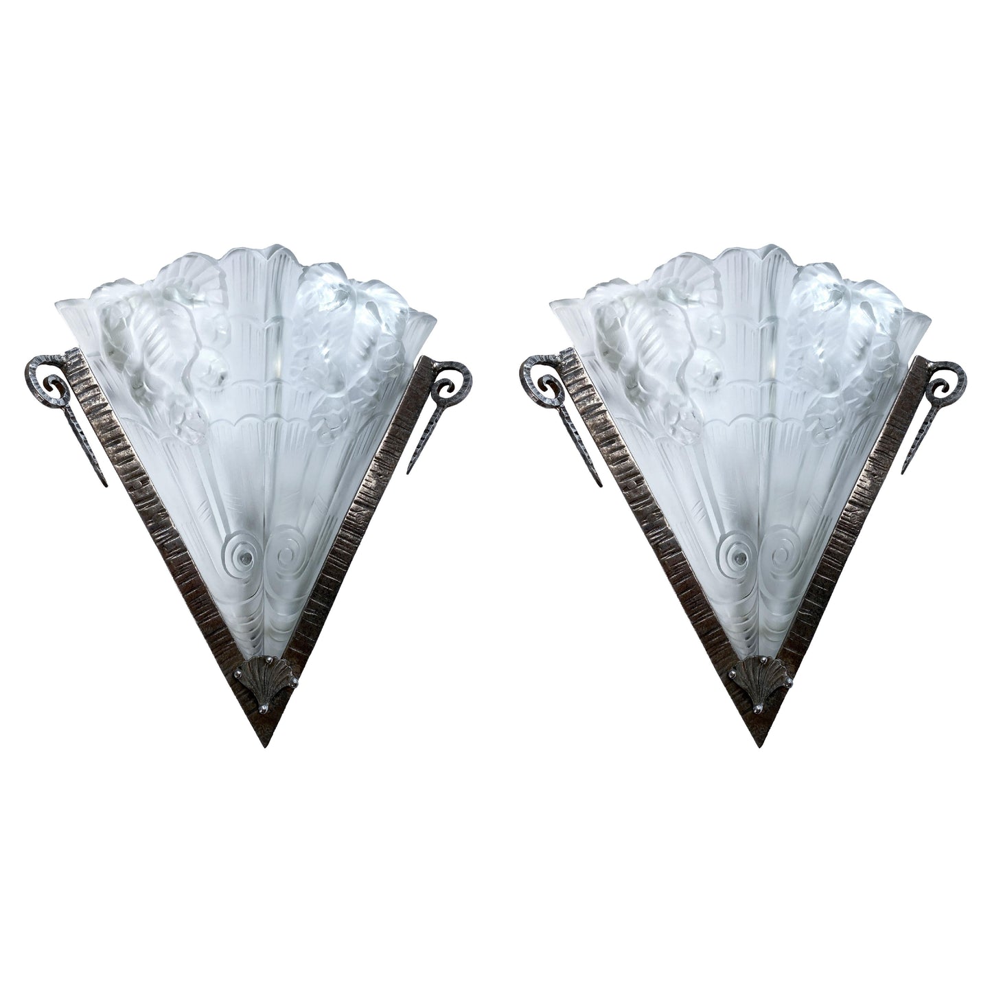 Pair of French Art Deco Corner Wall Sconces by Noverdy