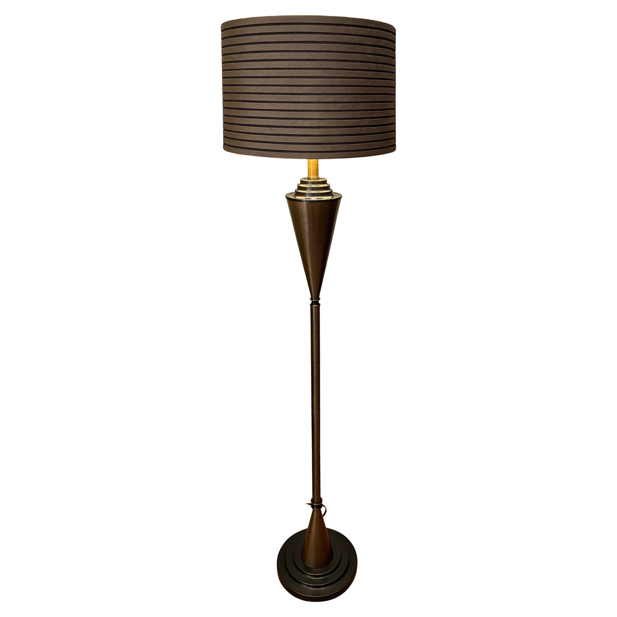 French Art Deco Floor Lamp in Patinated Brass with Stepped Black Base, c. 1930