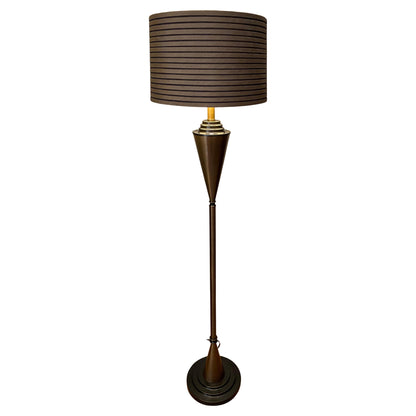 French Art Deco Floor Lamp in Patinated Brass with Stepped Black Base, c. 1930