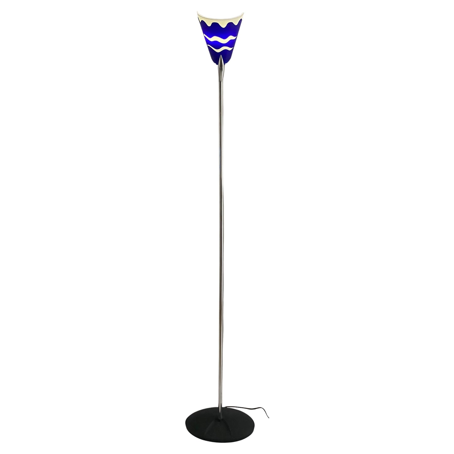 Modern French Polished Chrome Floor Lamp with Blue Shade by LG, Paris France