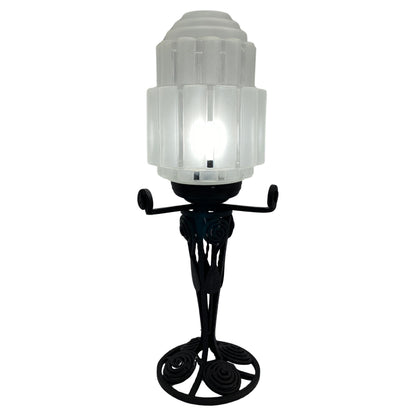 French Art Deco Table Lamp, Iron and Glass Art Deco Lamp — detail 2