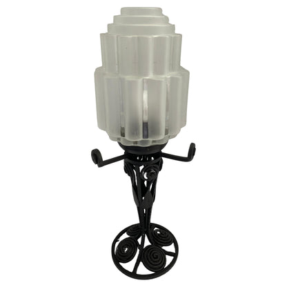 French Art Deco Table Lamp, Iron and Glass Art Deco Lamp