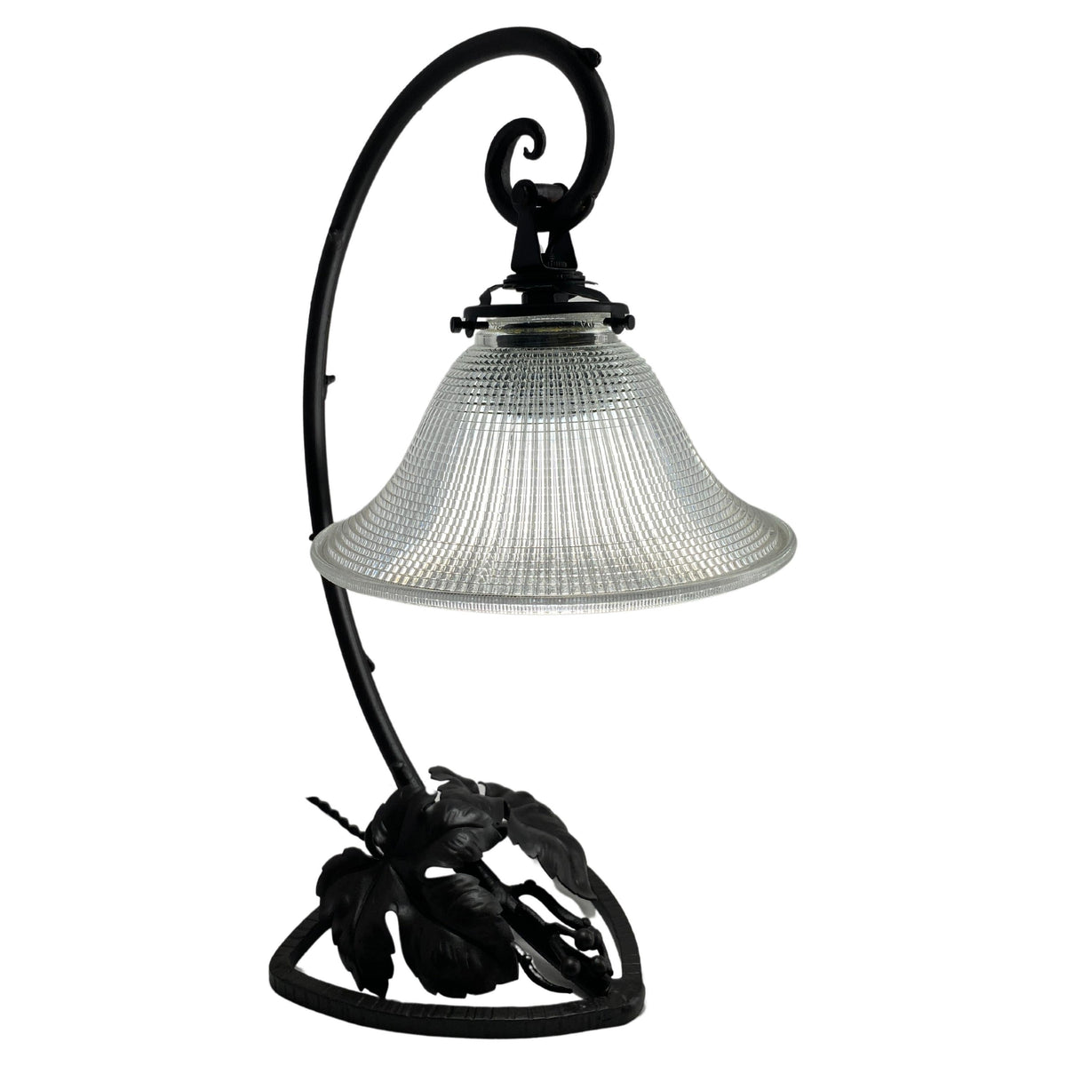 French Art Deco Forged Iron Table Lamp With Glass Shade