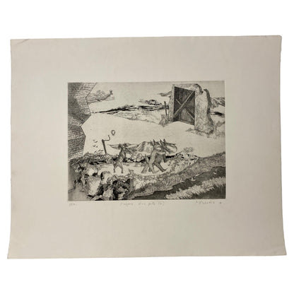 Original French Surrealist Engraving Print titled "l'espace d'un pitre #1/50