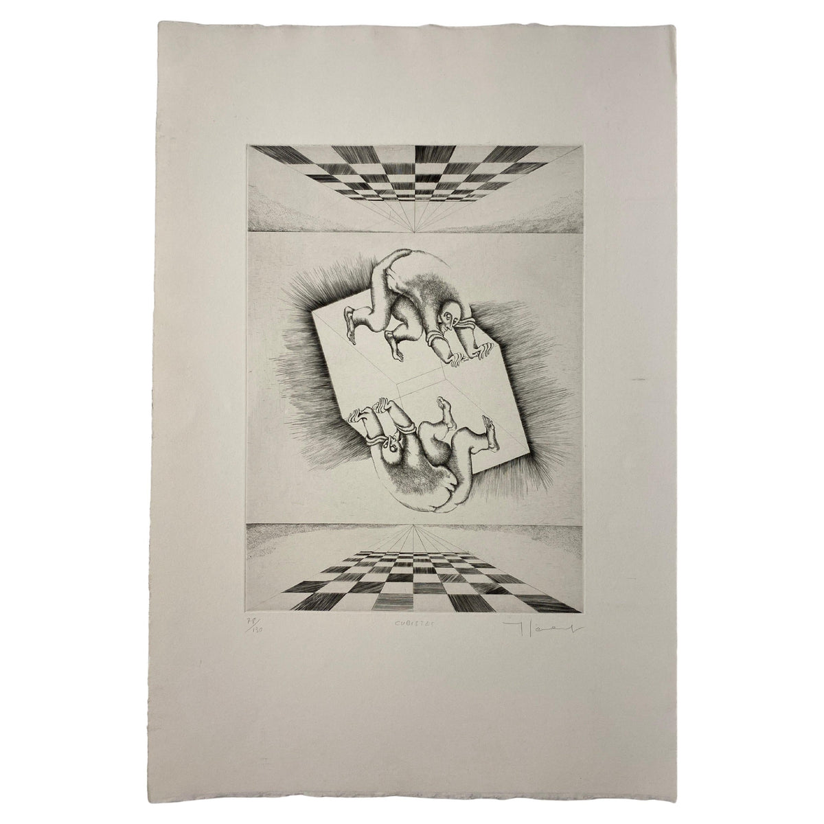 Yves Jobert Surrealist B/W Engraving Print, Numbered and Pencil Signed