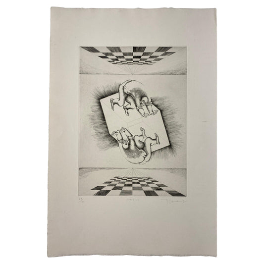 Yves Jobert Surrealist B/W Engraving Print, Numbered and Pencil Signed