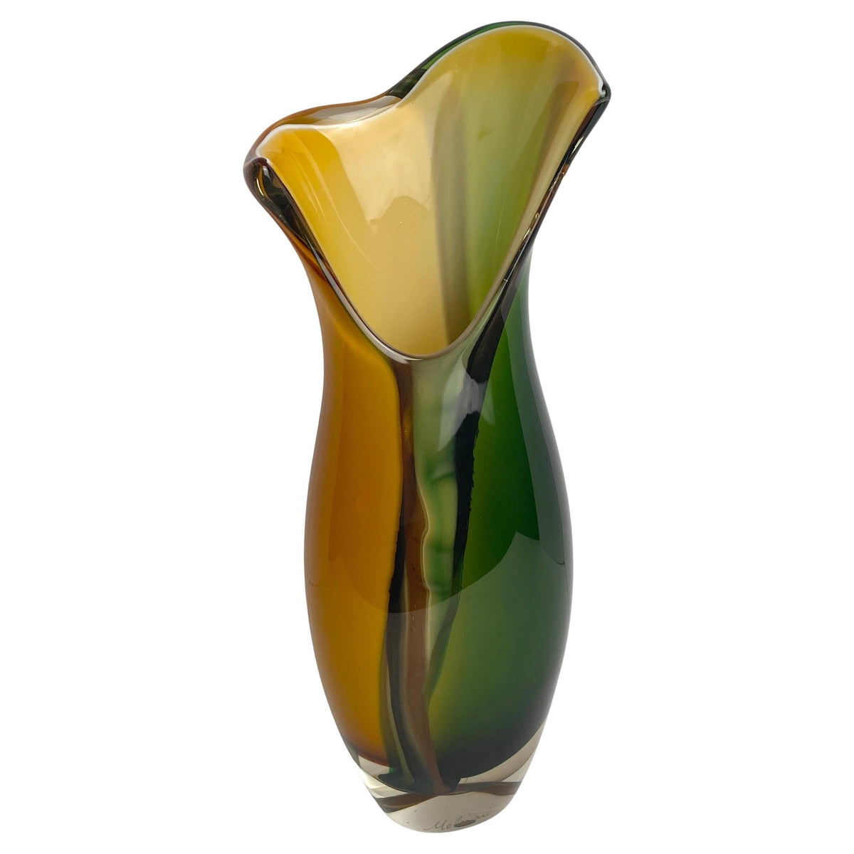 Murano Style Hand-Blown Glass Vase, Multi-Colored Glass Vase Signed Molinari