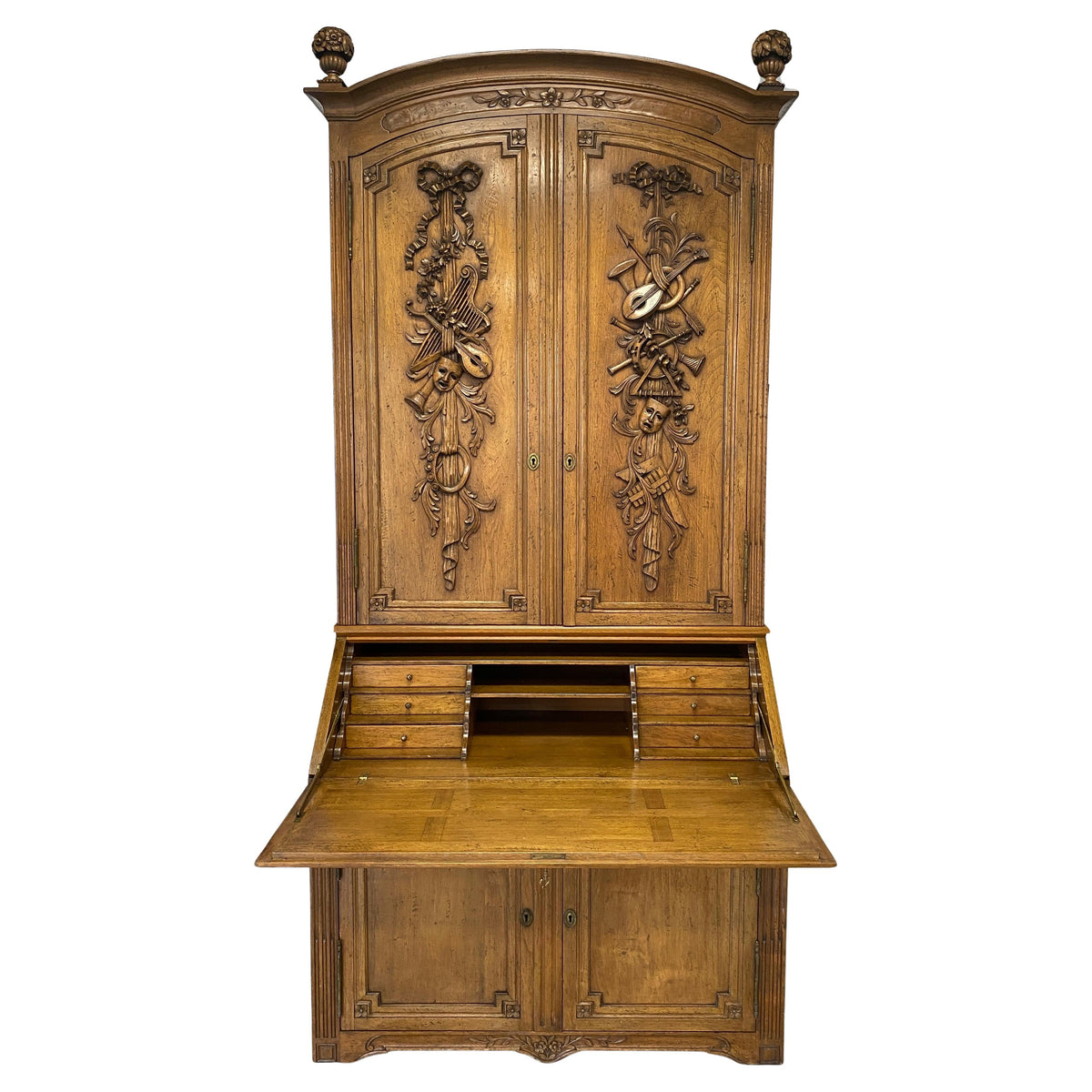 French Buffet Deux Corps with Desk, European Two Part Secretary with Slant Desk — detail 2