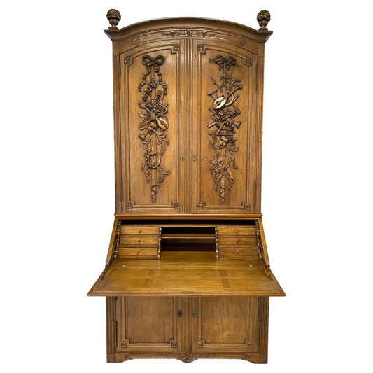 French Buffet Deux Corps with Desk, European Two Part Secretary with Slant Desk — detail 2