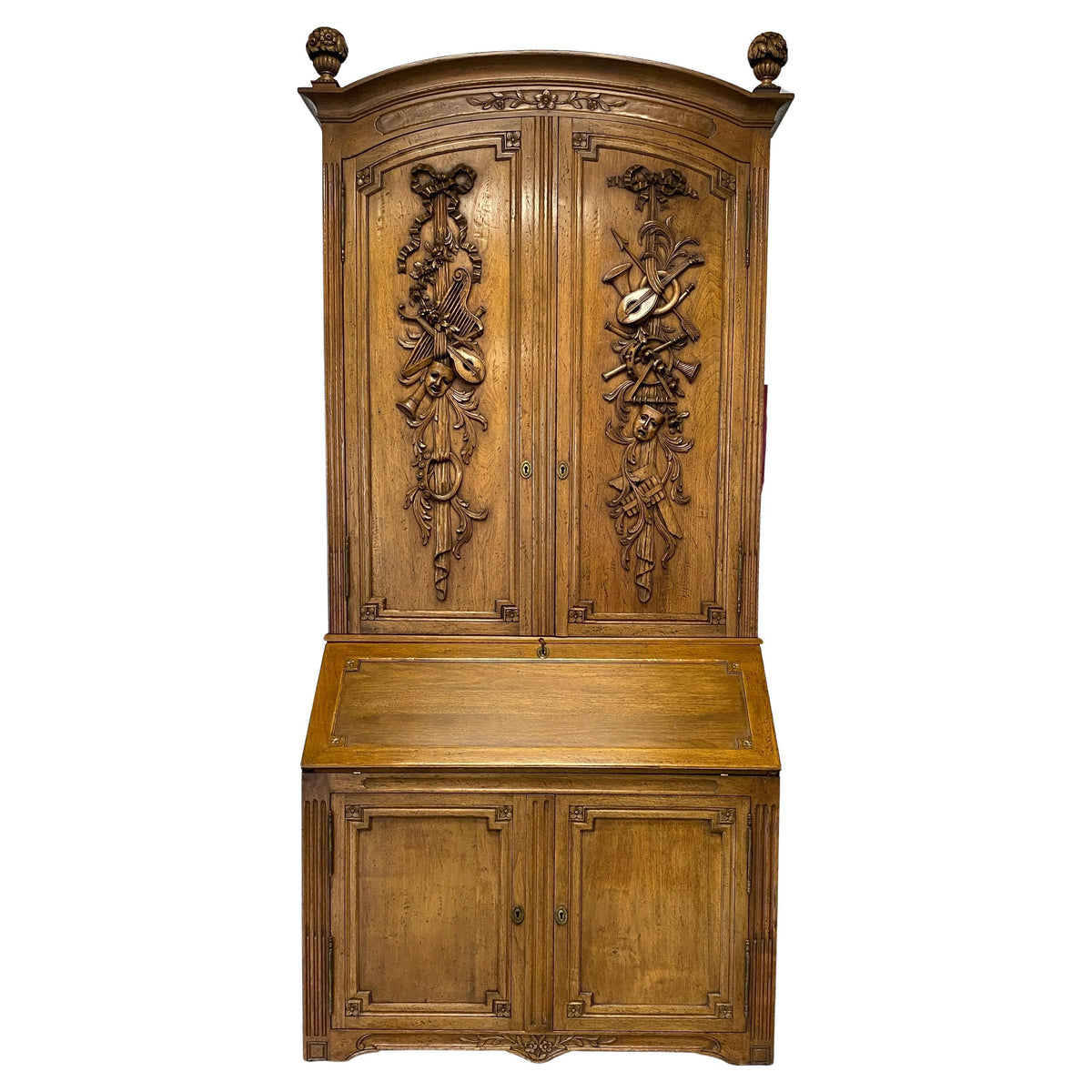 French Buffet Deux Corps with Desk, European Two Part Secretary with Slant Desk