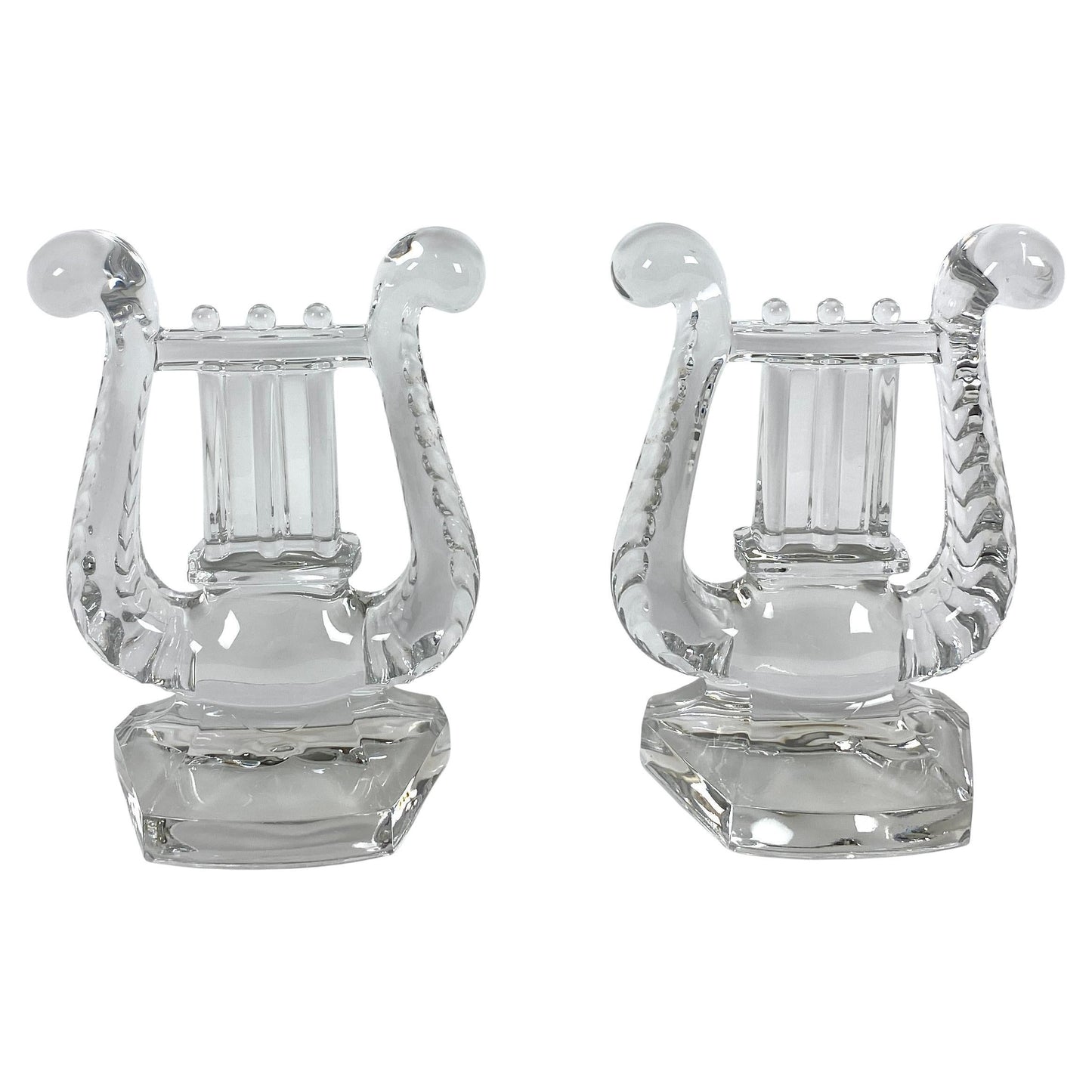 Pair of Crystal Bookends, Harp Shaped