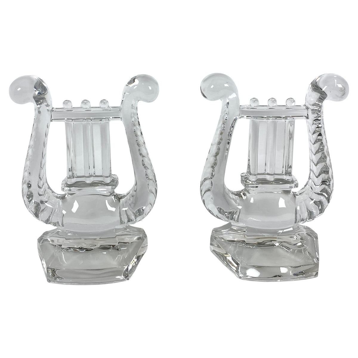 Pair of Crystal Bookends, Harp Shaped