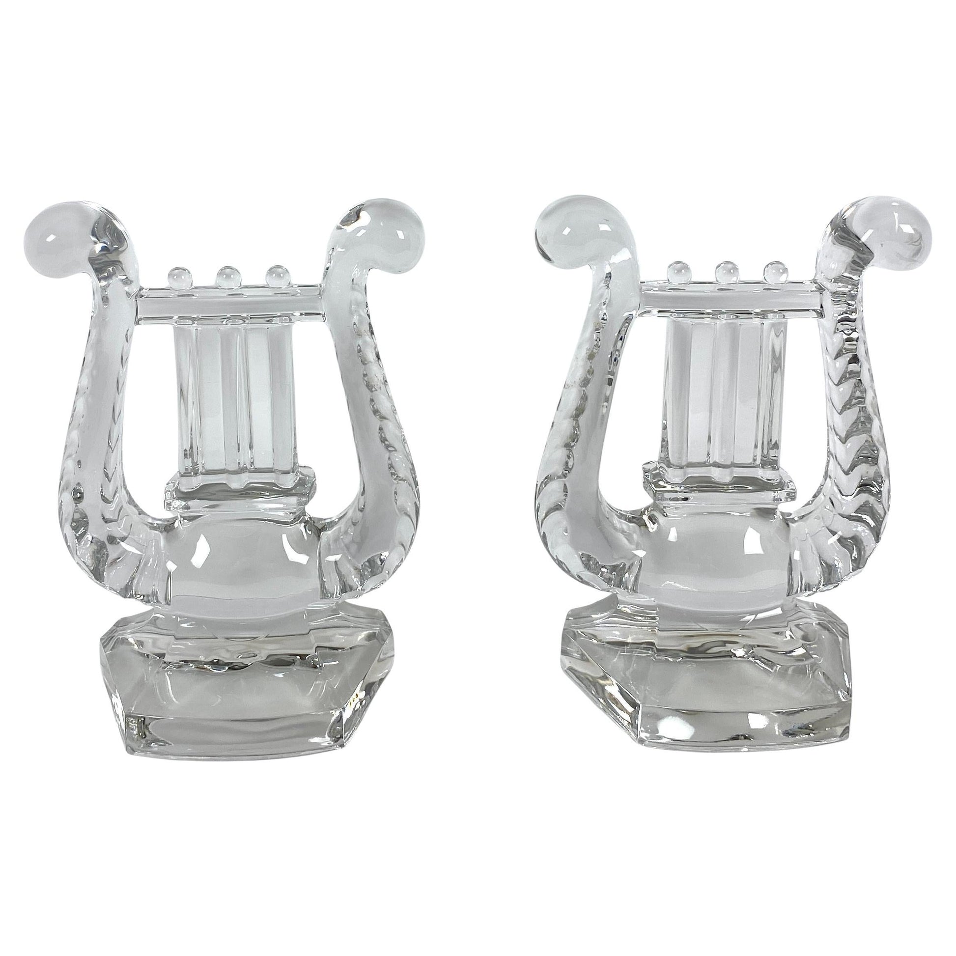 Pair of Crystal Bookends, Harp Shaped