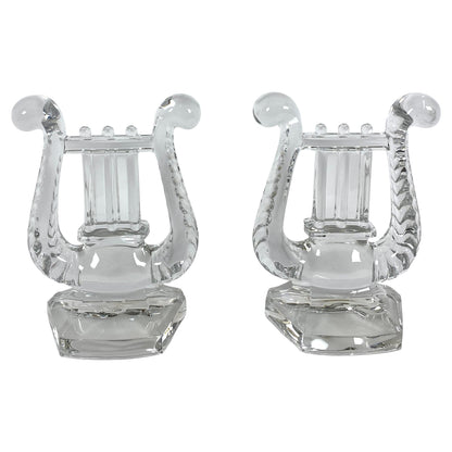 Pair of Crystal Bookends, Harp Shaped