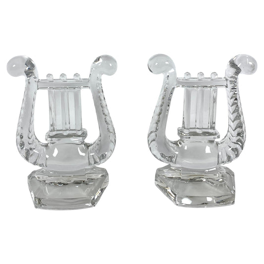 Pair of Crystal Bookends, Harp Shaped