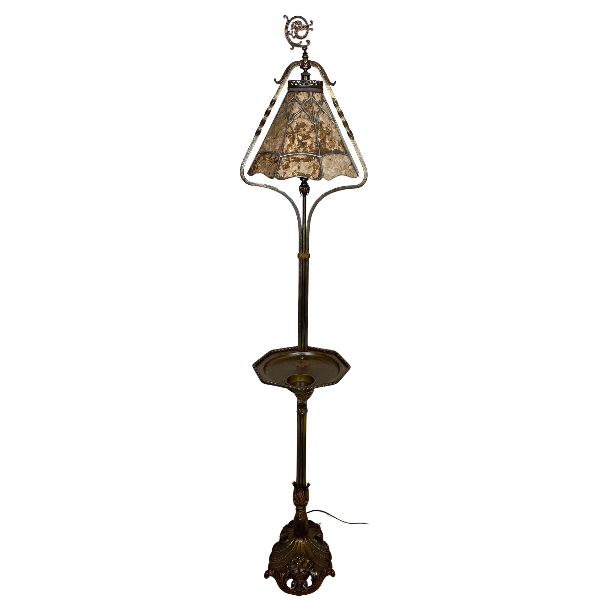 Arts and Crafts Floor Lamp with Original Mica Shade and Table Top, Crest & Co. — detail 2
