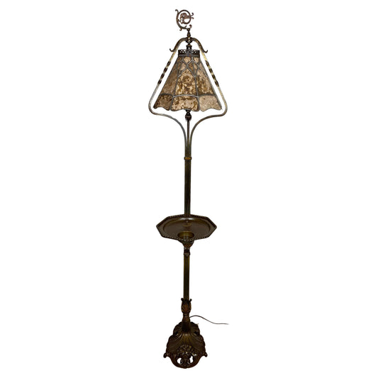 Arts and Crafts Floor Lamp with Original Mica Shade and Table Top, Crest & Co. — detail 2