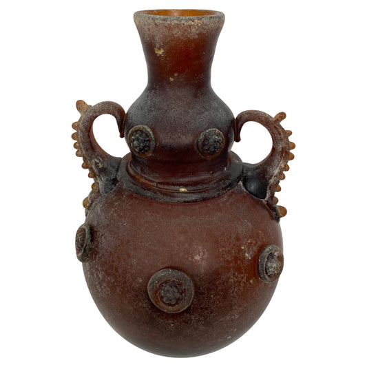 Art Deco Murano Art Glass Vase, Roman Revival Scavo Amphora with Applied Handles