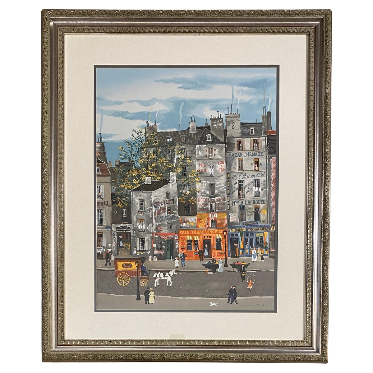 Michel Delacroix Lithograph French Cityscape & Figurative Parisian Life Art