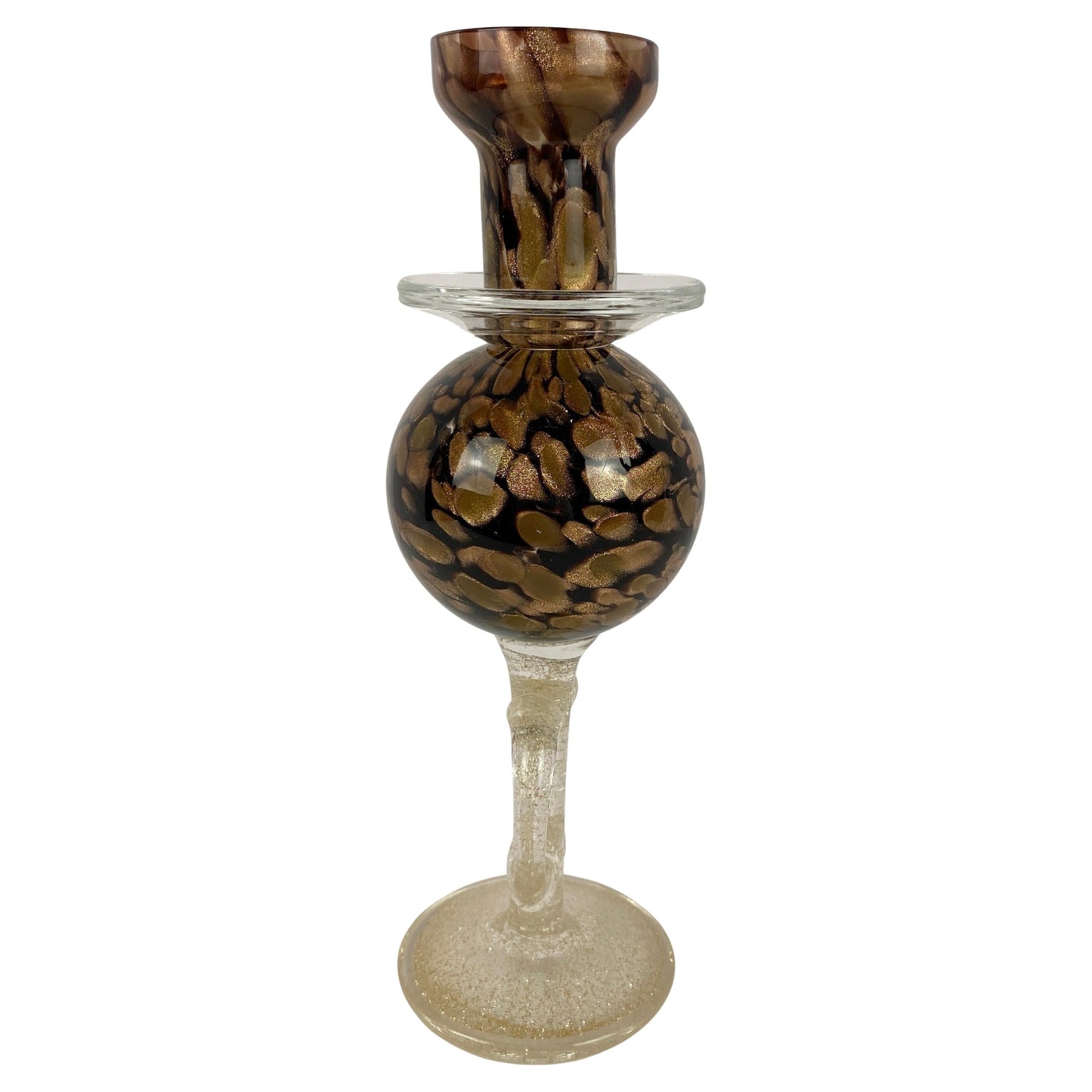 Mid-Century Murano Hand-Blown Art Glass Candleholder with Gold Aventurine Flecks