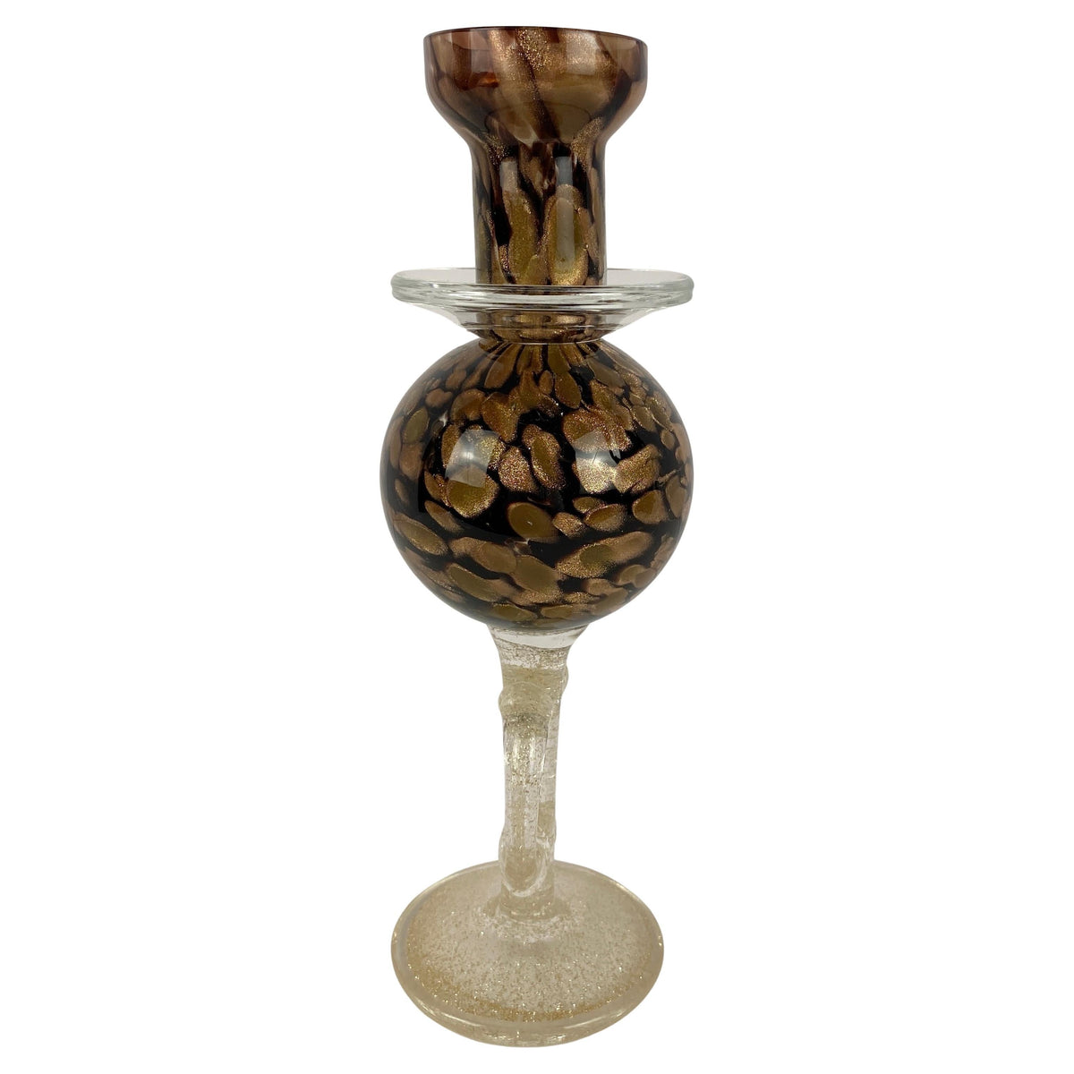 Mid-Century Murano Hand-Blown Art Glass Candleholder with Gold Aventurine Flecks