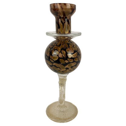 Mid-Century Murano Hand-Blown Art Glass Candleholder with Gold Aventurine Flecks