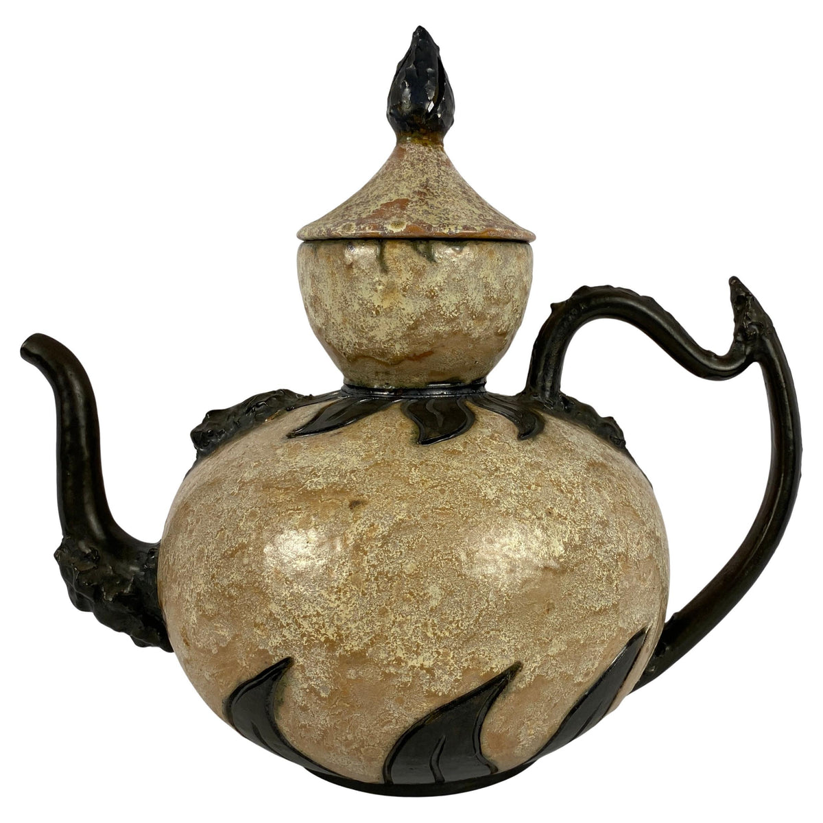 Antique Large Figural Art Pottery Vessel by S. Hublet, Beige Art Deco Style Vase