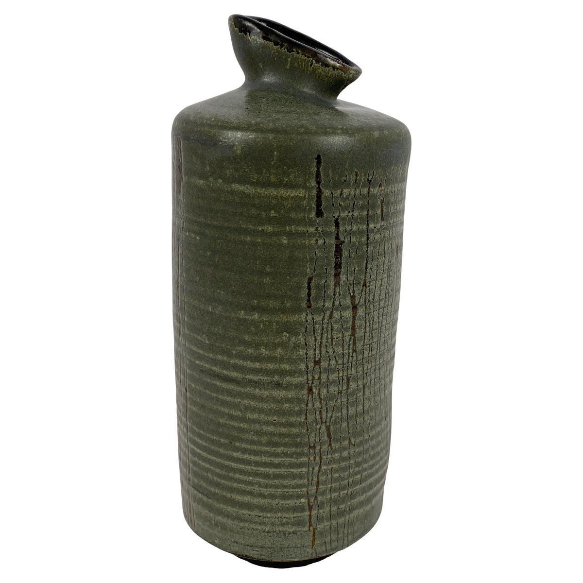 French Mid-20th Century Ceramic Vase, Olive Green Colored Ceramic Vase