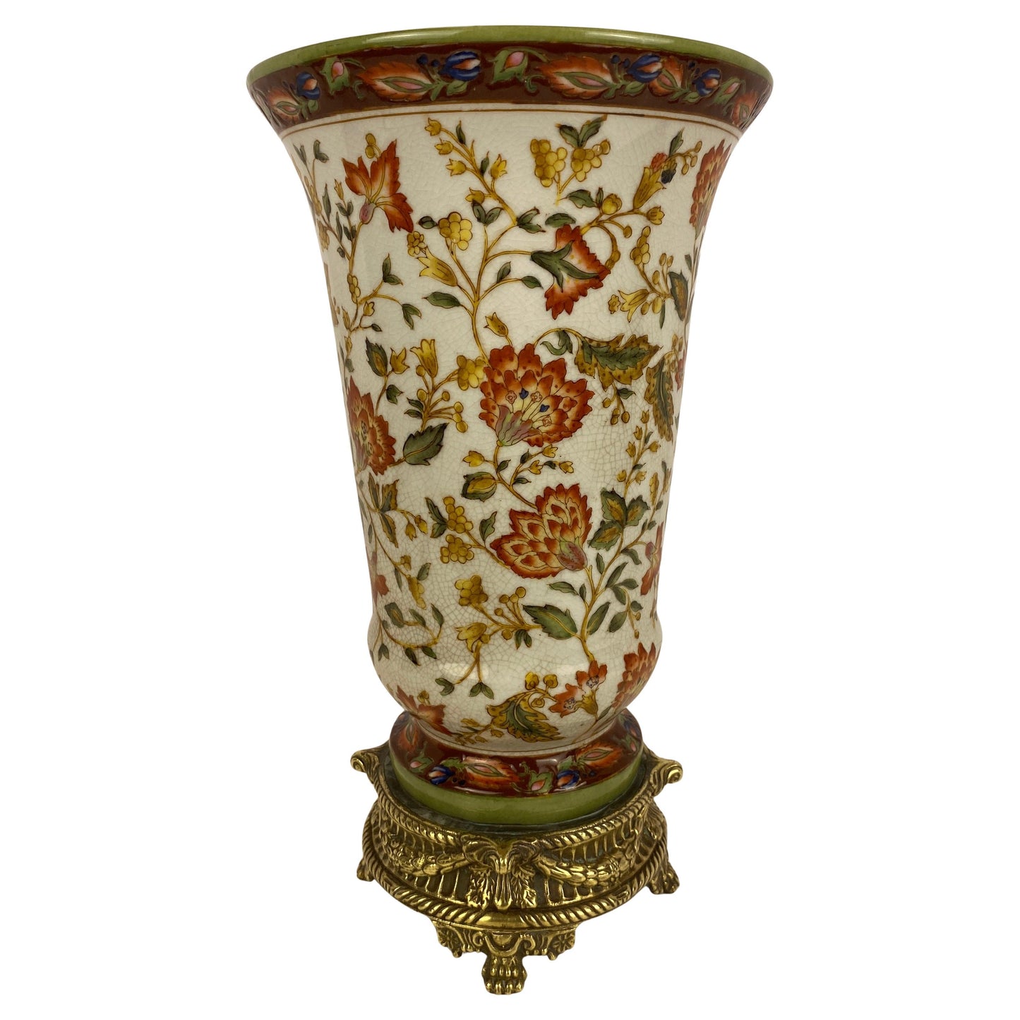 19th Century Crackled Porcelain Vase Mounted on Bronze, dated 1896