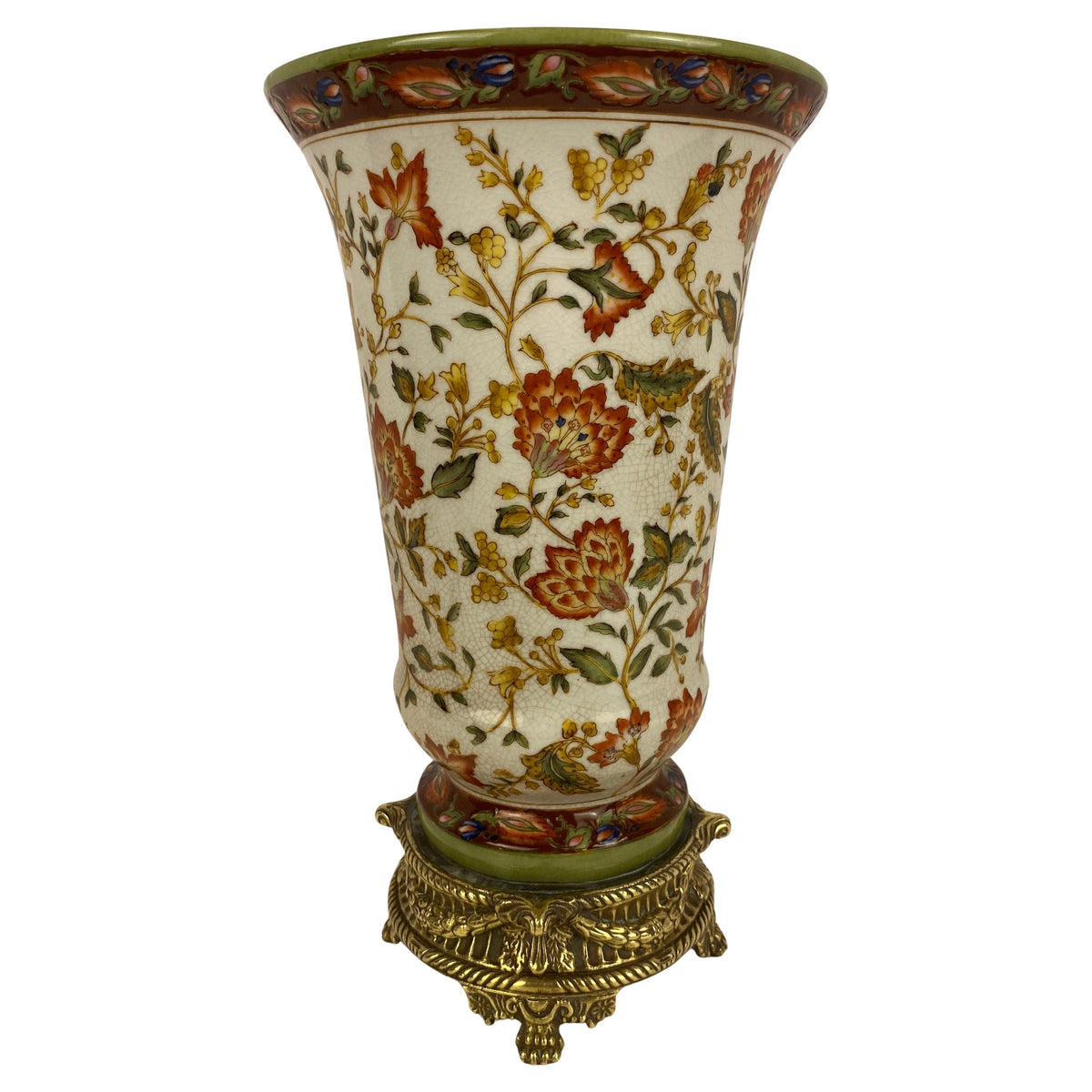 19th Century Crackled Porcelain Vase Mounted on Bronze, dated 1896