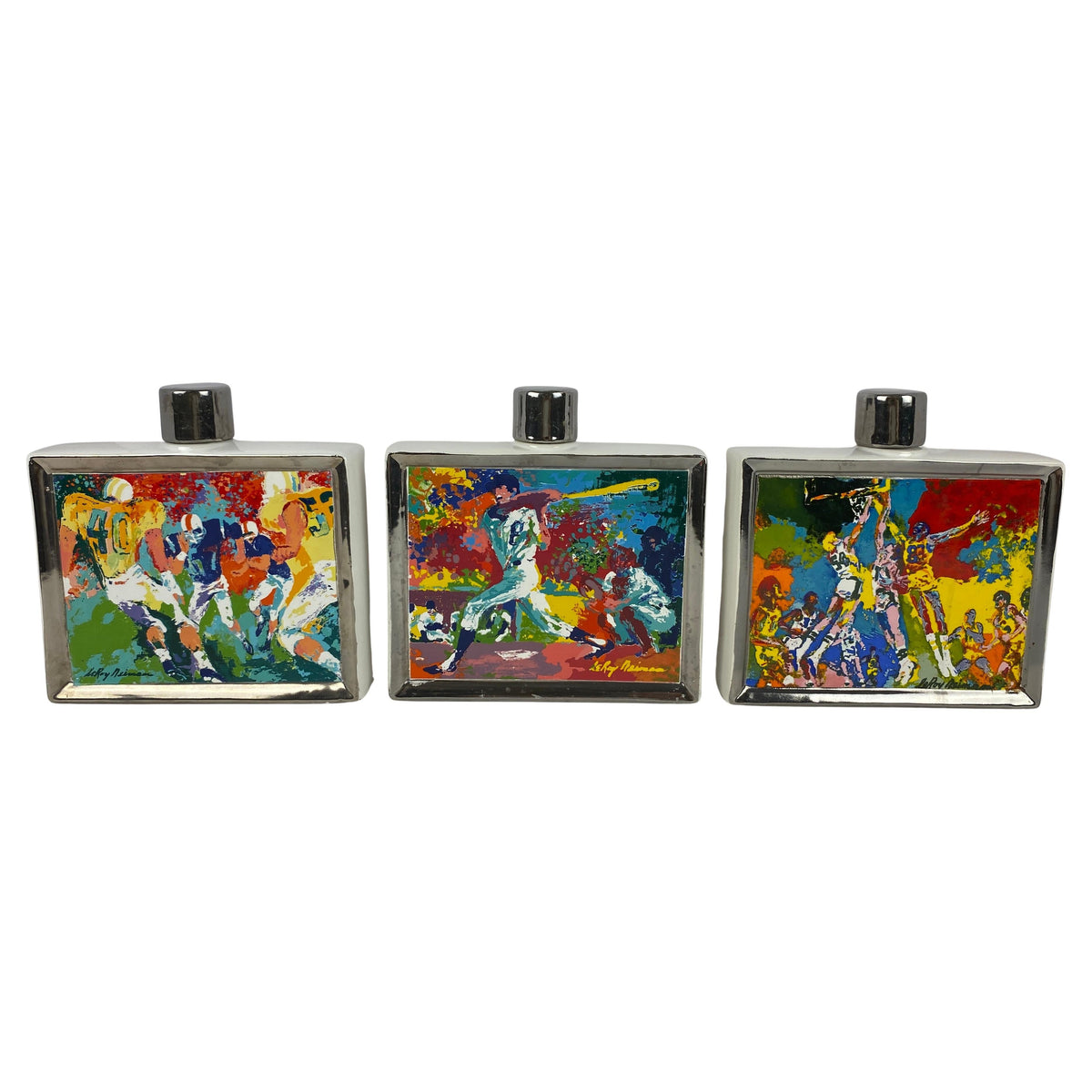 Collection 3 Porcelain Decanters LeRoy Neiman Decorative Sports Memorabilia