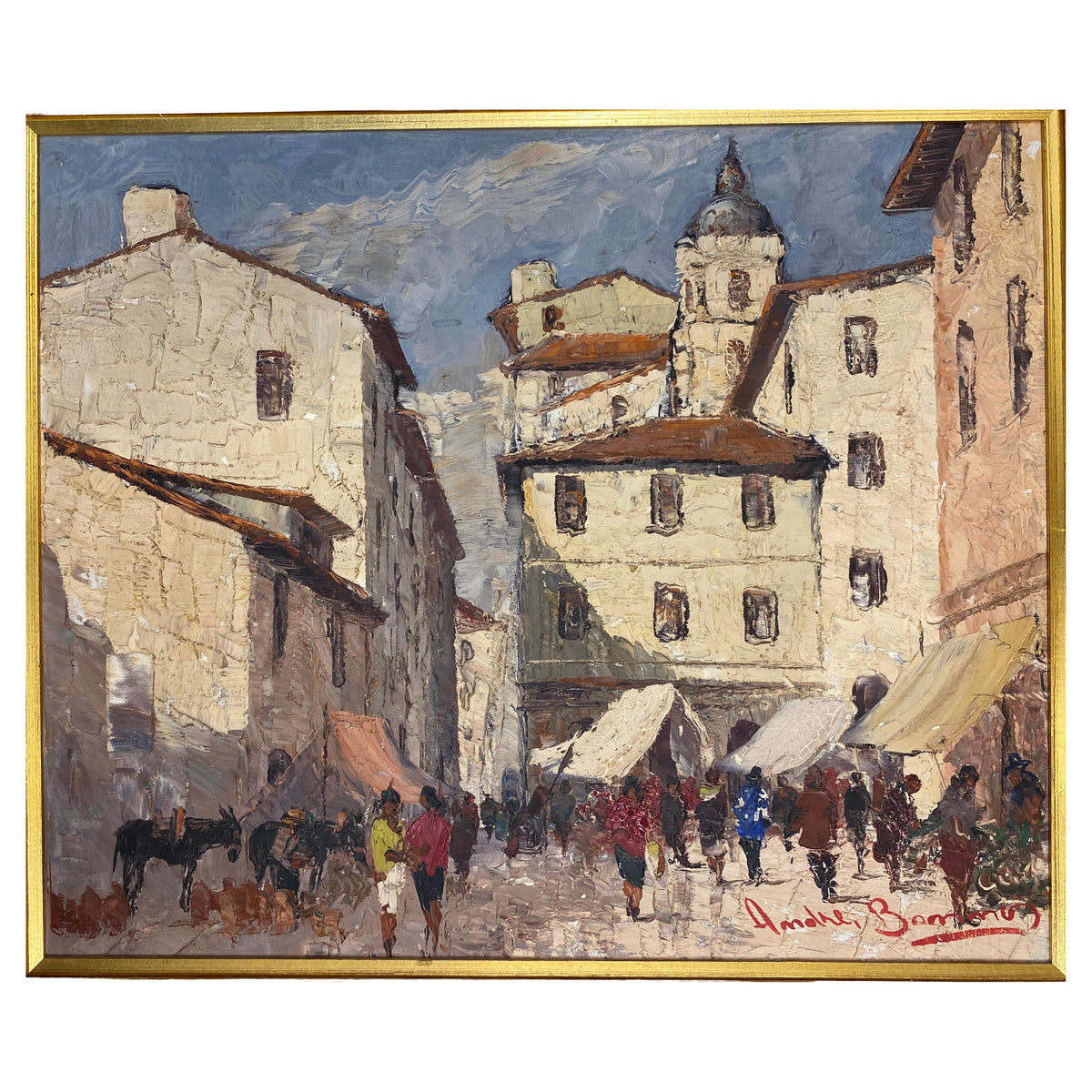 French Village Scene, Oil on Canvas Painting Village in France — detail 2