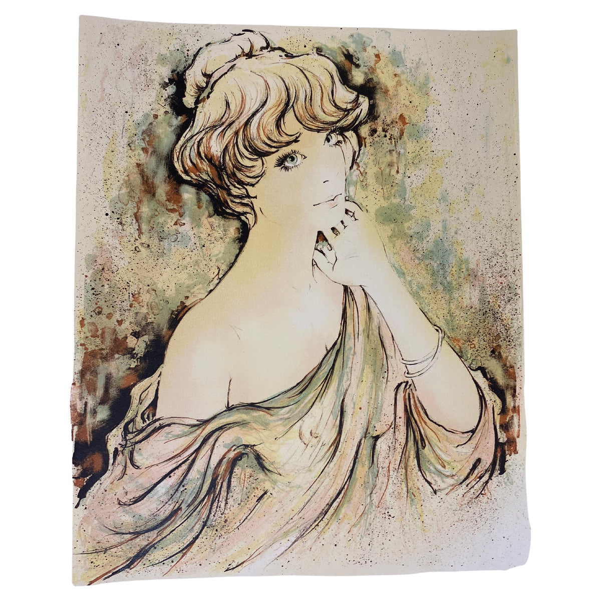 French Art Nouveau Style Figurative Color Lithograph, Signed and Numbered